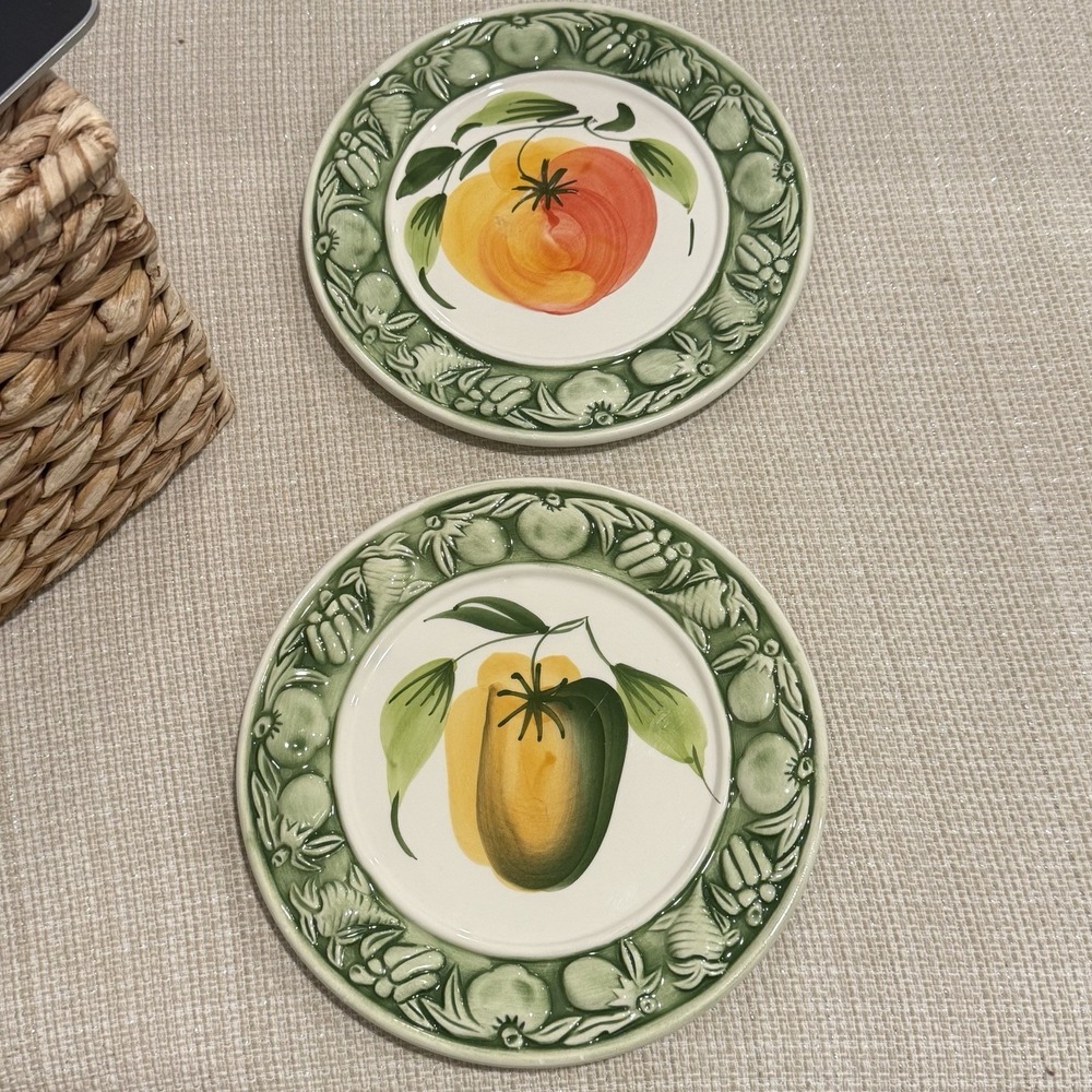2‎ Med 8" Plates Made Italy Home Decor Colorful Peach Bell Pepper